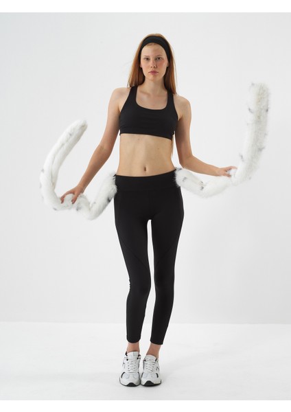 Kadın Siyah Esnek Dokulu Slim Fit Tayt