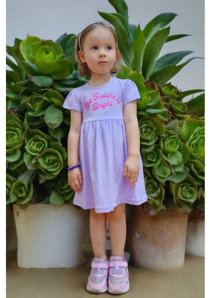 Kız Çocuk Baskılı Kısa Kollu Penye Elbise Yazlık