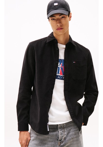 Regular Fit Siyah Düz Erkek Gömlek DM0DM22021BDS Tjm Reg Baby Cord Shı fiyatları