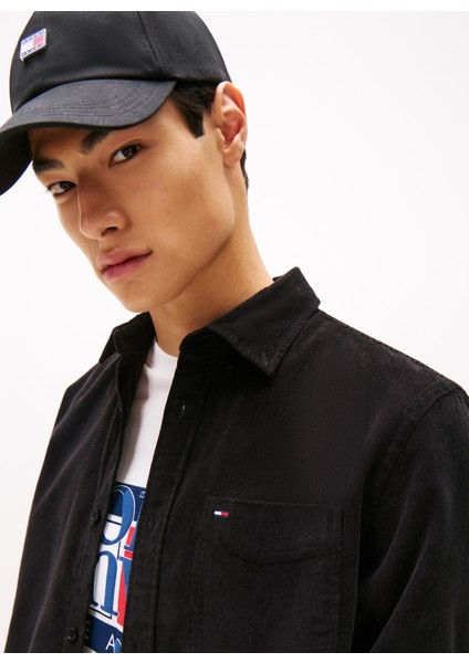 Regular Fit Siyah Düz Erkek Gömlek DM0DM22021BDS Tjm Reg Baby Cord Shı indirimleri