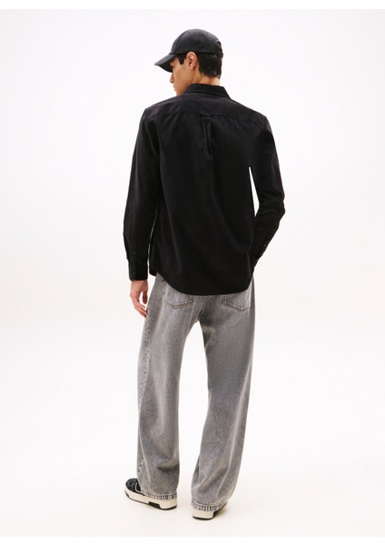 Regular Fit Siyah Düz Erkek Gömlek DM0DM22021BDS Tjm Reg Baby Cord Shı