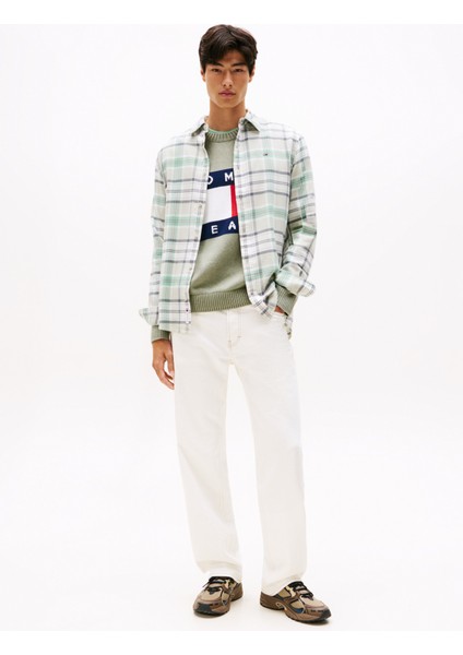 Regular Fit Yeşil Çizgili Erkek Gömlek DM0DM220240H7 Tjm Reg Flannel Check