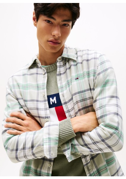 Regular Fit Yeşil Çizgili Erkek Gömlek DM0DM220240H7 Tjm Reg Flannel Check modelleri