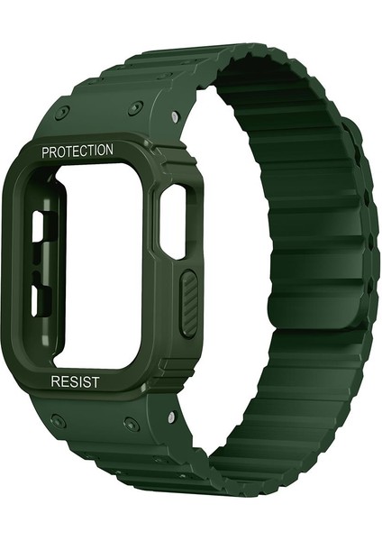 Apple Watch 7 8 9 45 mm Uyumlu Magnetik Silikon Kordon & Kasa Koruma 2 In 1 Darbe Emici Kayış