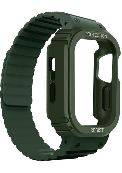 Apple Watch 7 8 9 45 mm Uyumlu Magnetik Silikon Kordon & Kasa Koruma 2 In 1 Darbe Emici Kayış modelleri