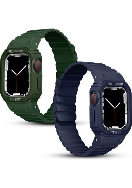 Apple Watch 7 8 9 45 mm Uyumlu Magnetik Silikon Kordon & Kasa Koruma 2 In 1 Darbe Emici Kayış fırsatları