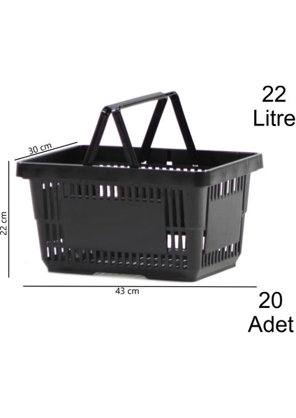 Plastik Market Alışveriş El Sepeti 22 Litre Siyah 20 Adet