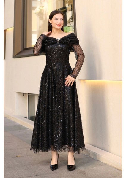 Aşkın Büyüsü Abiye Elbise 6054-SIYAH indirimleri