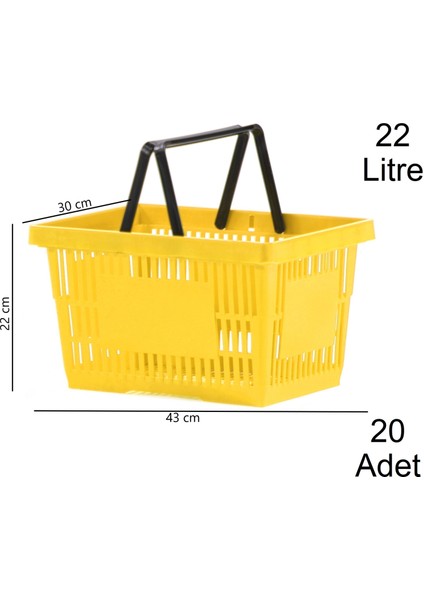 Plastik Market Alışveriş El Sepeti 22 Litre Sarı 20 Adet