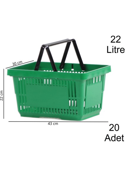 Plastik Market Alışveriş El Sepeti 22 Litre Yeşil 20 Adet