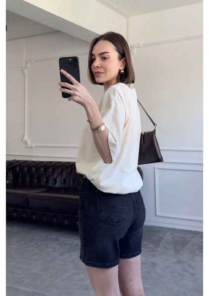 Kovboy Baskılı Premium Tshirt- Bej