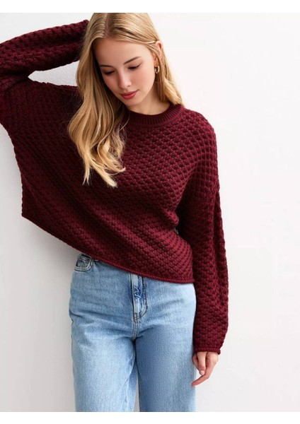 Kadın Triko Premium Dokulu Özel Örgü Bisiklet Yaka Kazak Salaş/oversize