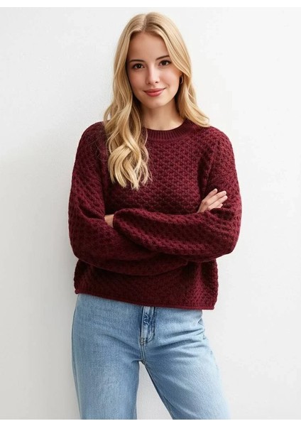 Kadın Triko Premium Dokulu Özel Örgü Bisiklet Yaka Kazak Salaş/oversize