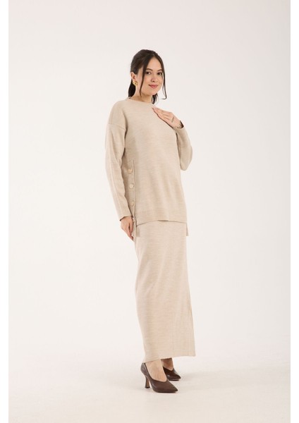 Triko Uzun Etek Bluz Takım Bej Bej
