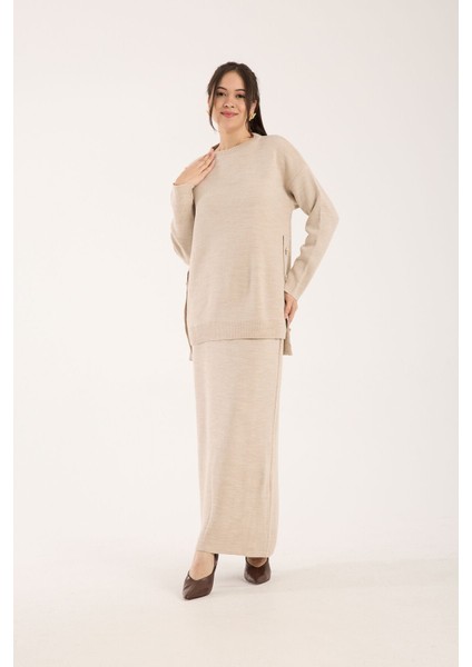 Triko Uzun Etek Bluz Takım Bej Bej fiyatları