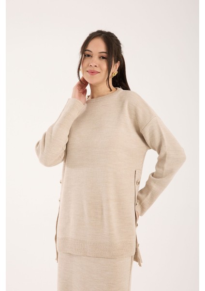 Triko Uzun Etek Bluz Takım Bej Bej fırsatları