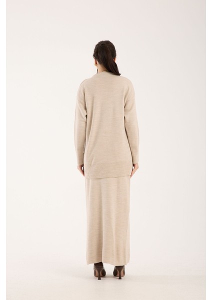 Triko Uzun Etek Bluz Takım Bej Bej