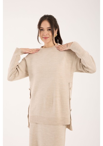 Triko Uzun Etek Bluz Takım Bej Bej