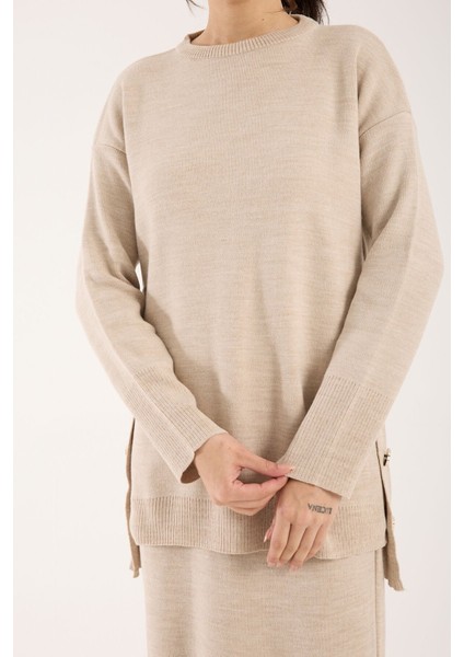 Triko Uzun Etek Bluz Takım Bej Bej