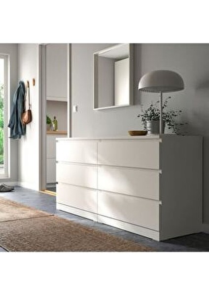 Malm Beyaz 6 Çekmeceli Şifonyer 160 cm MDF ve Sunta Malzeme ile Dayanıklı Yapı