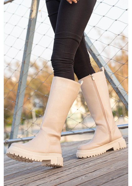 Fermuarlı Kadın Düz Çizme Nude Cilt modelleri