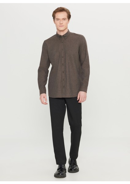 Slim Fit Düğmeli Yaka Kahve Erkek Gömlek ACE020261519_KHV fiyatları