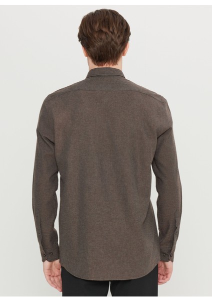 Slim Fit Düğmeli Yaka Kahve Erkek Gömlek ACE020261519_KHV indirimleri