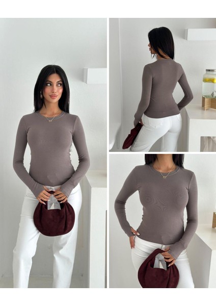 Kadın Bisiklet Yaka Uzun Kol Parmak Geçmeli Buzy Bady