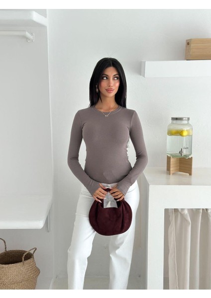 Kadın Bisiklet Yaka Uzun Kol Parmak Geçmeli Buzy Bady modelleri