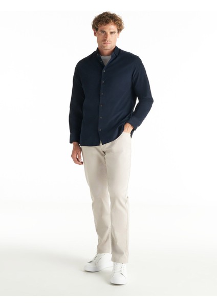 Comfort Fit Alttan Britli Yaka Fitilli Lacivert Erkek Gömlek TBMRSH1086 fiyatları