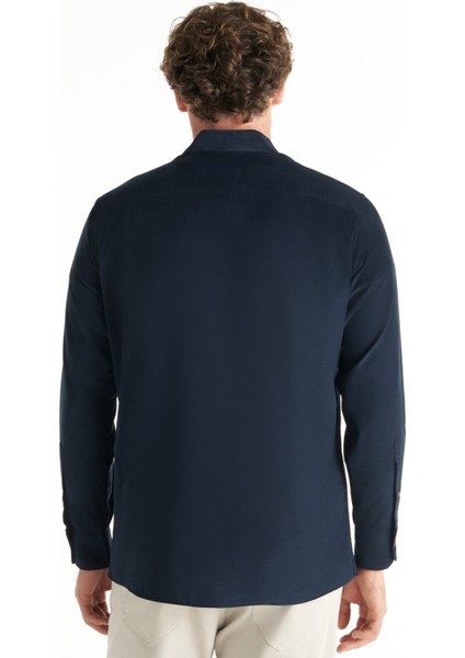 Comfort Fit Alttan Britli Yaka Fitilli Lacivert Erkek Gömlek TBMRSH1086 indirimleri