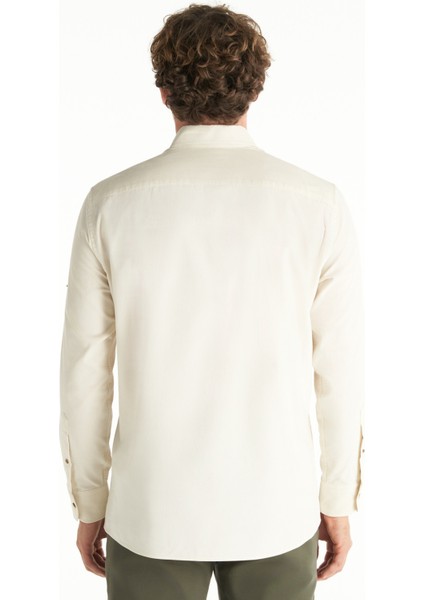 Comfort Fit Alttan Britli Yaka Fitilli Ekru Erkek Gömlek TBMRSH1086 fırsatları