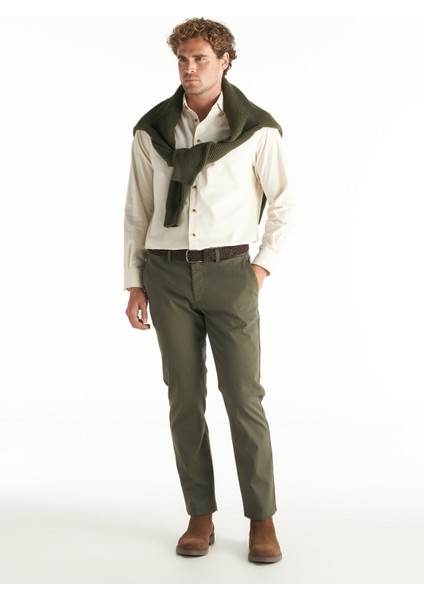 Comfort Fit Alttan Britli Yaka Fitilli Ekru Erkek Gömlek TBMRSH1086 indirimleri