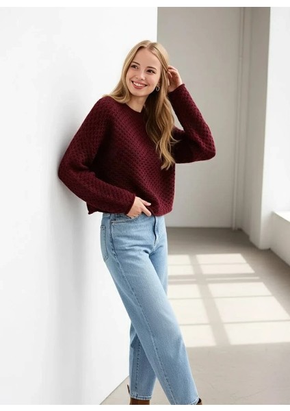 Kadın Triko Premium Dokulu Özel Örgü Bisiklet Yaka Kazak Salaş/oversize modelleri