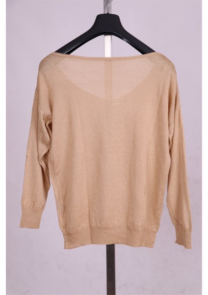 Bej Geniş Yaka Merserize Dokulu Triko Bluz modelleri