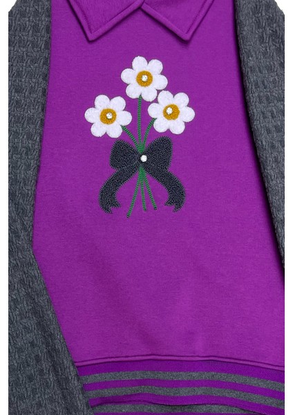 Kız Çocuk Papatya Nakışlı Ribana Detaylı 3 Iplik Alt- Üst Takım 12322 fırsatları