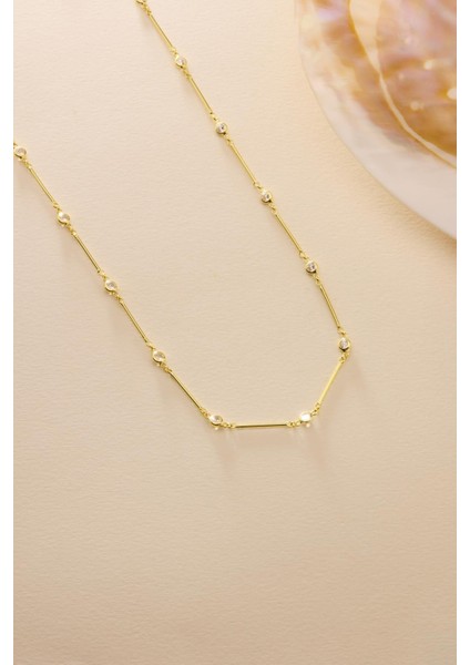 925 Ayar Gümüş Gold Kaplama Zirkon Taşlı Çubuk Model Kolye