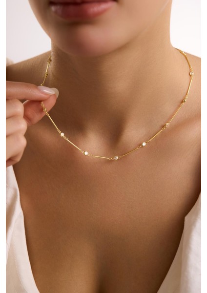 925 Ayar Gümüş Gold Kaplama Zirkon Taşlı Çubuk Model Kolye modelleri