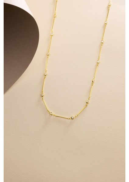 925 Ayar Gümüş Gold Kaplama Zirkon Taşlı Çubuk Model Kolye indirimleri