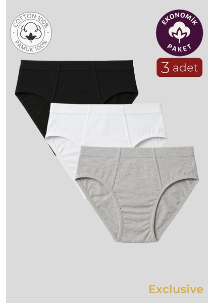 Erkek Klasik Pamuklu Slip Külot 3'lü Paket – Karışık Renk | Asorti K0037