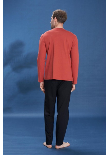 Erkek Penye Süprem Genç Önü Patlı Pijama Takımı | Kiremit 2124 modelleri