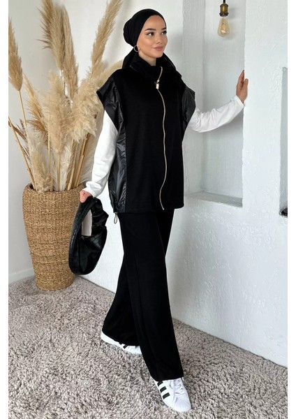 Gold Fermuarlı Garnili Yelek Bel Lastikli Pantolon Tesettür Ikili Takım P-00018916 fiyatları