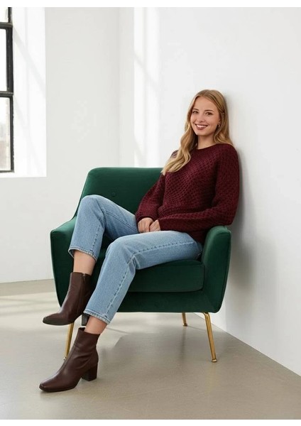 Kadın Triko Premium Dokulu Özel Örgü Bisiklet Yaka Kazak Salaş/oversize