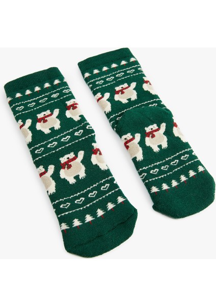 Pamuklu Yılbaşı Temalı Soket Havlu Çorap