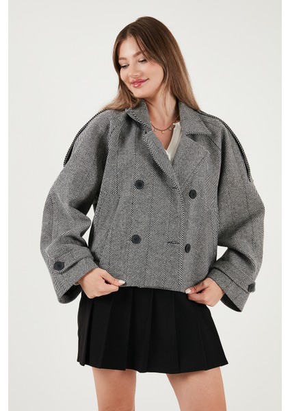 Balıksırtı Pamuklu Regular Fit Kruvaze Yaka Astarlı Kaşe Ceket Mont Bayan Mont 6524981