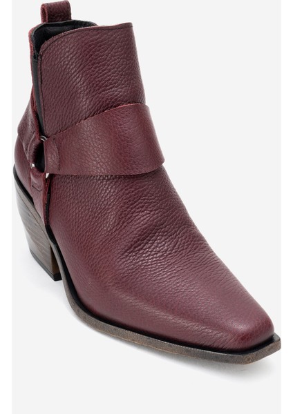 Kadın Sivri Burun Western Kısa Topuklu Bilek Bot Gerçek Deri Zy 1563 Bordo modelleri