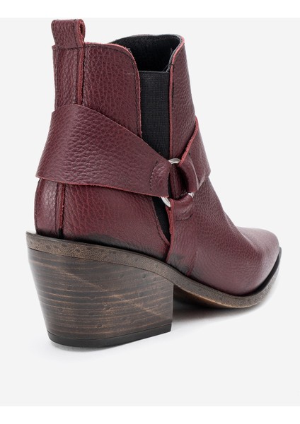 Kadın Sivri Burun Western Kısa Topuklu Bilek Bot Gerçek Deri Zy 1563 Bordo fırsatları