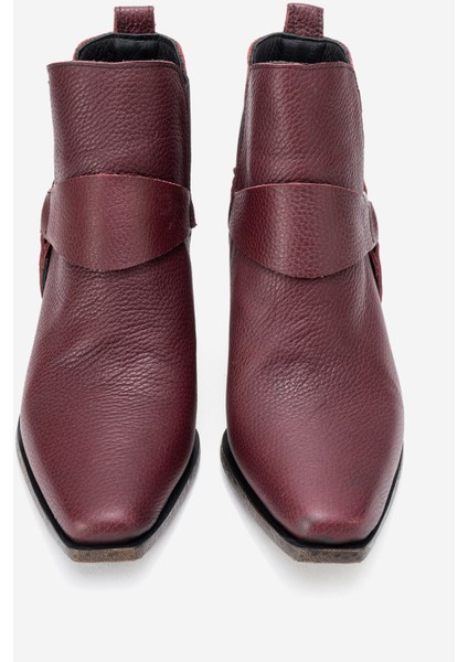 Kadın Sivri Burun Western Kısa Topuklu Bilek Bot Gerçek Deri Zy 1563 Bordo indirimleri