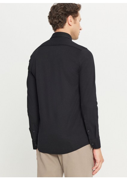 Slim Fit Düğmeli Yaka Siyah Erkek Gömlek ACE020261468_SYH indirimleri