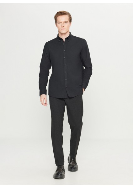Slim Fit Düğmeli Yaka Siyah Erkek Gömlek ACE020261519_SYH fiyatları